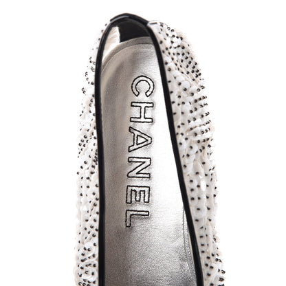 Chanel Patent Calfskin Sequin Embroidered Cap Toe Ballerina Flats 36 White Black 9 of 10