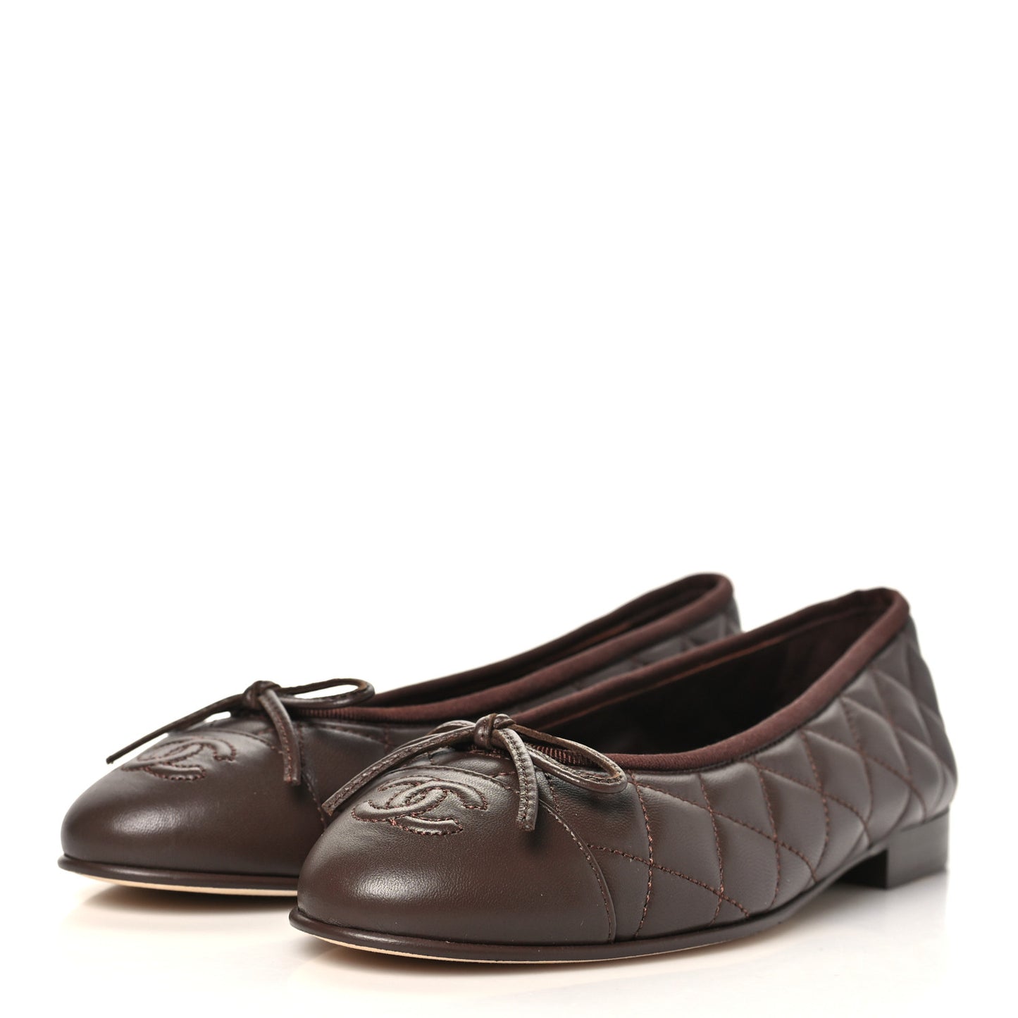 Lambskin Quilted CC Cap Toe Ballerina Flats 35.5 Brown