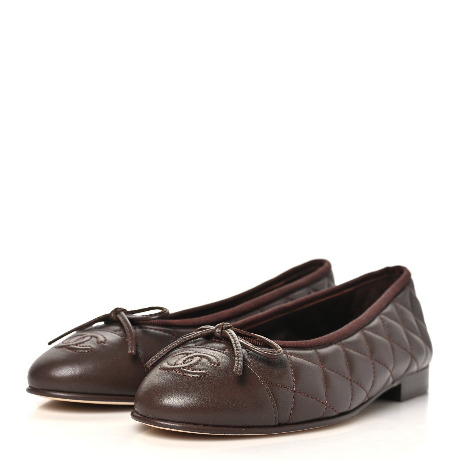 Chanel Lambskin Quilted CC Cap Toe Ballerina Flats 35.5 Brown 4 of 10
