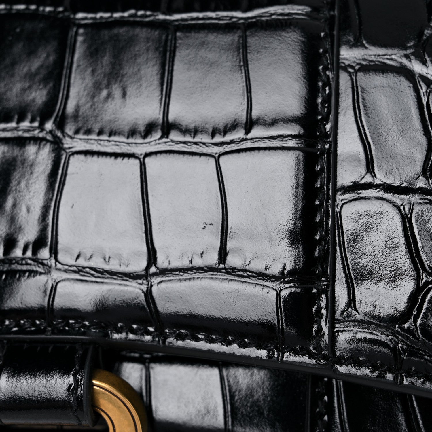 Balenciaga Shiny Calfskin Crocodile Embossed Hourglass Chain Bag Black 11 of 11