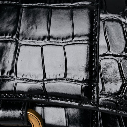 Balenciaga Shiny Calfskin Crocodile Embossed Hourglass Chain Bag Black 11 of 11