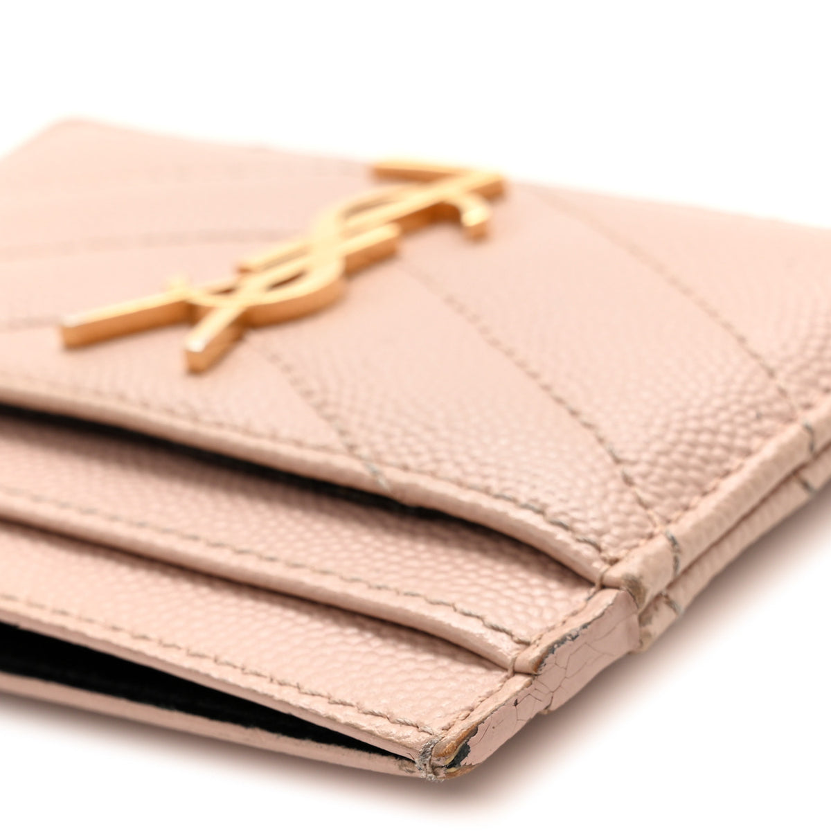 Saint Laurent Grain De Poudre Matelasse Chevron Monogram Credit Card Case Pale Pink 11 of 11