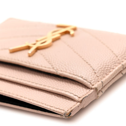 Saint Laurent Grain De Poudre Matelasse Chevron Monogram Credit Card Case Pale Pink 11 of 11
