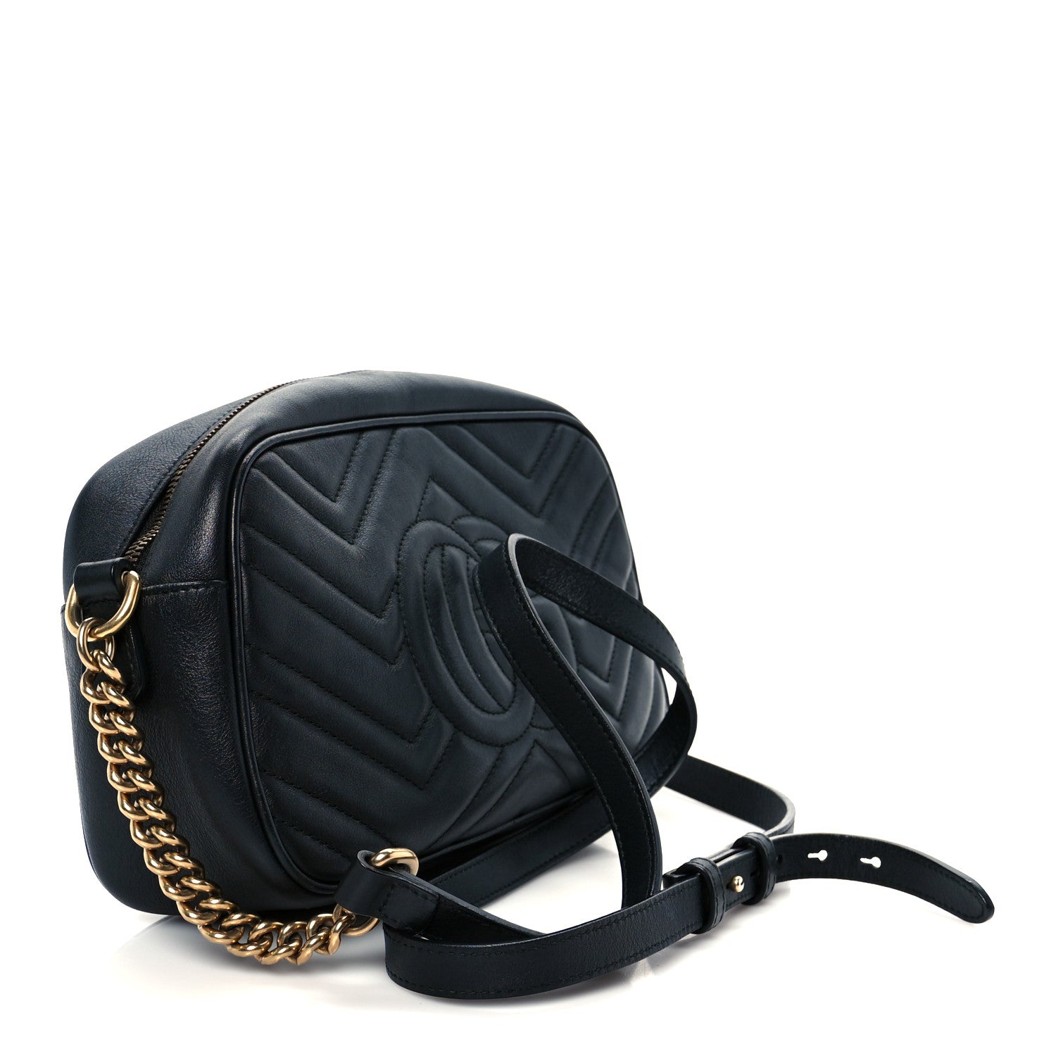 Gucci Calfskin Matelasse Small GG Marmont Chain Shoulder Bag Black 3 of 11