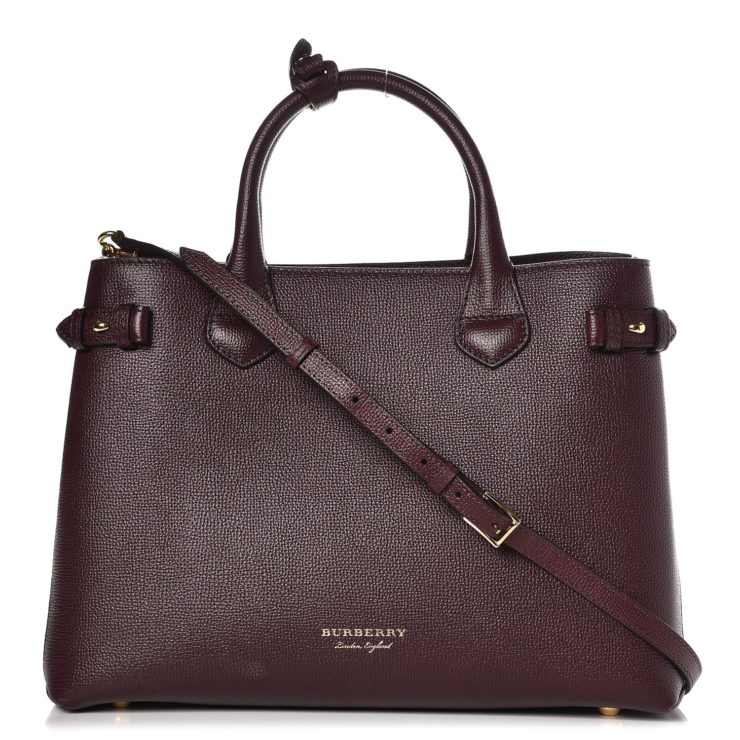 Burberry Grainy Calfskin House Check Medium Banner Tote Mahogany Red 1 of 8
