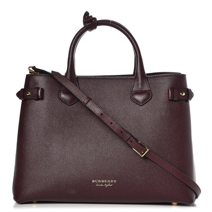 Burberry Grainy Calfskin House Check Medium Banner Tote Mahogany Red 1 of 8