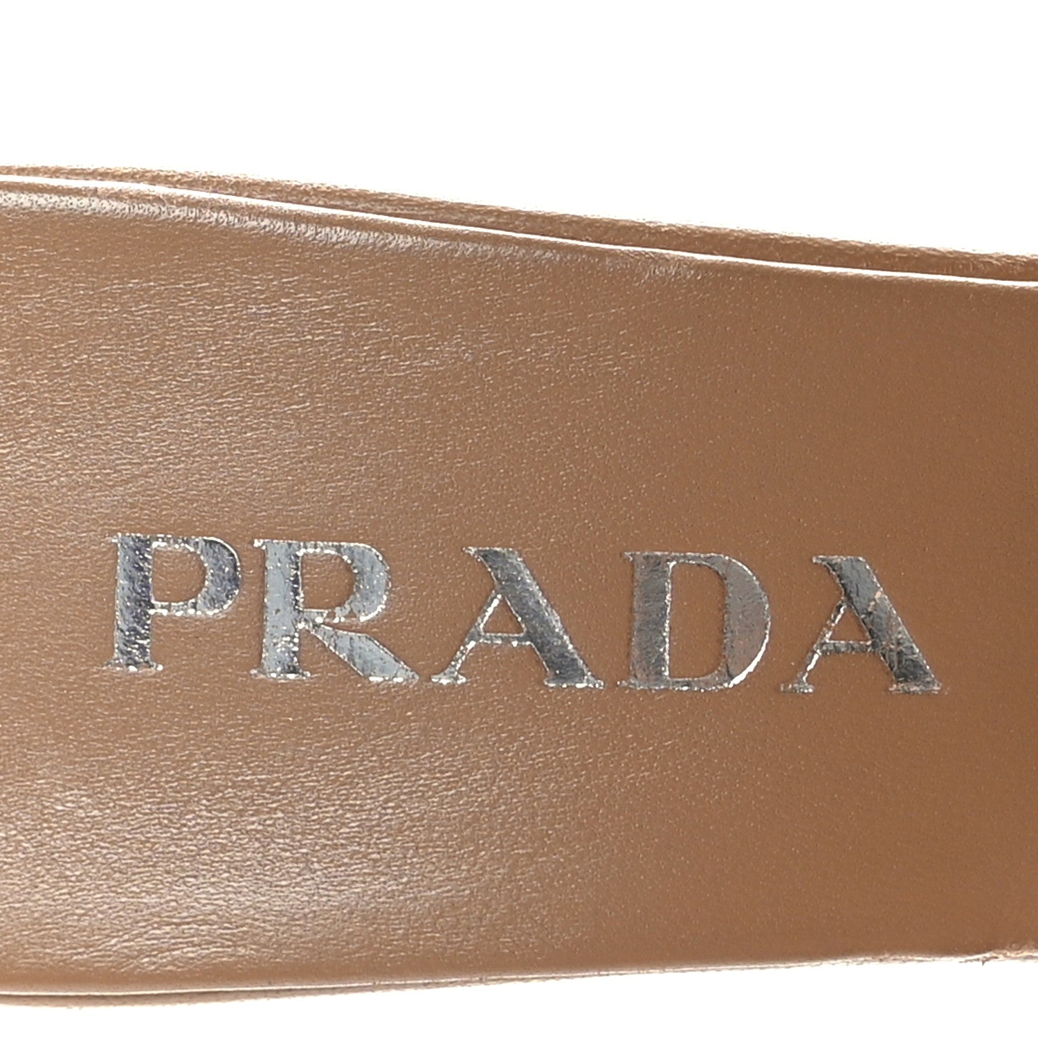 Prada Nappa Soft Padded Metal Triangle Logo 65mm Slide Sandals 38 Caramel 6 of 7