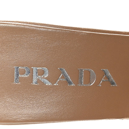 Prada Nappa Soft Padded Metal Triangle Logo 65mm Slide Sandals 38 Caramel 6 of 7