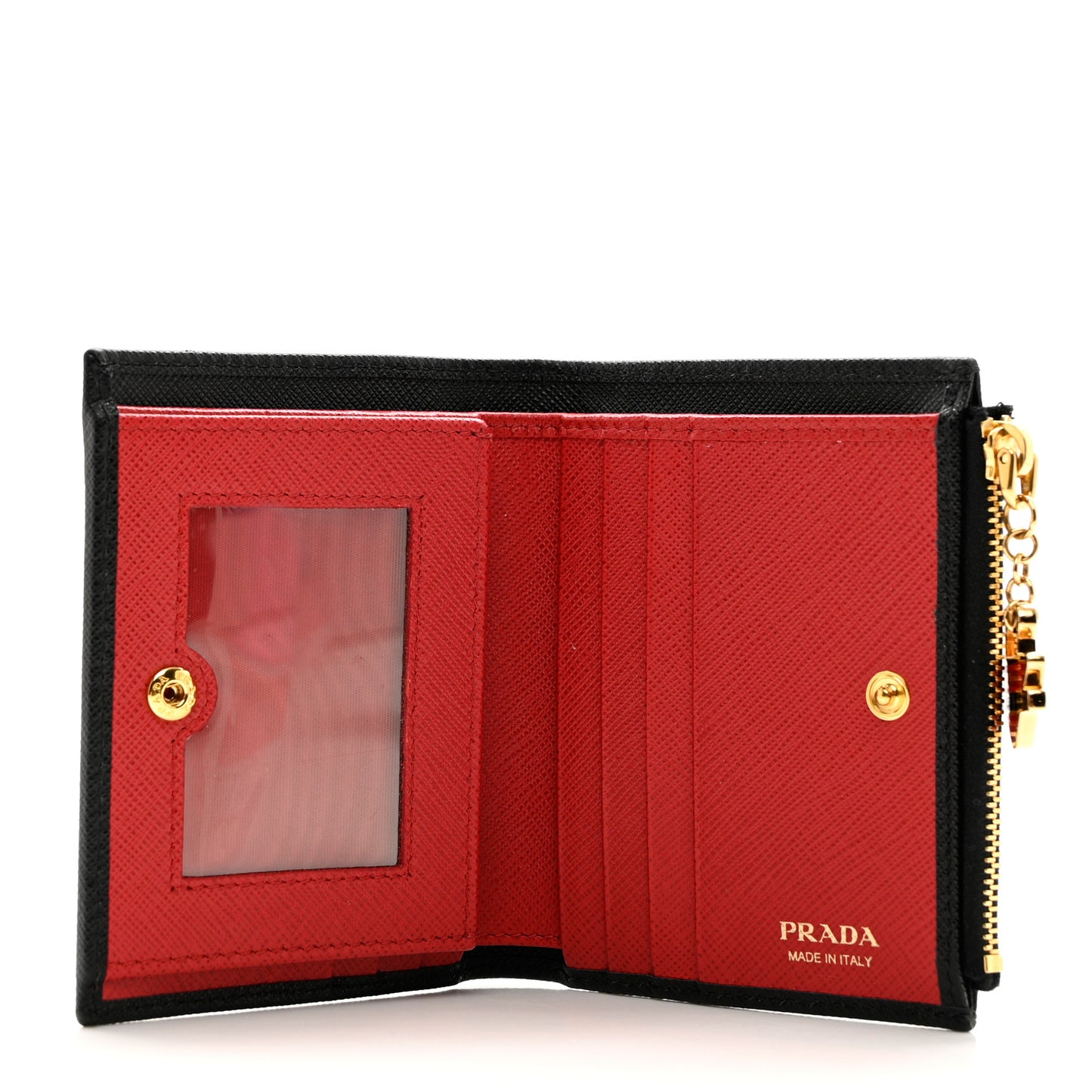 Saffiano Small Robot Compact Wallet Black Fuoco