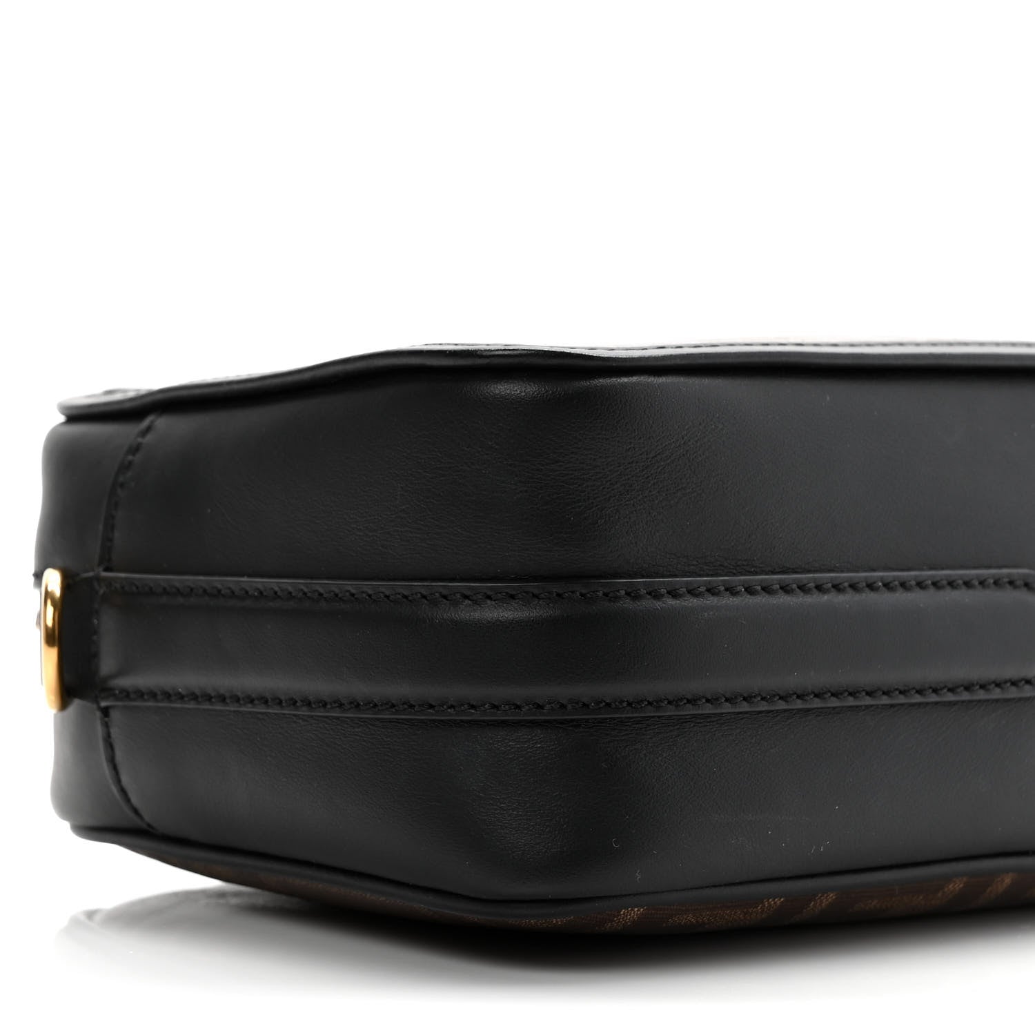Fendi Glazed Fabric Vitello Century FF 1974 Stamp Patch Camera Case Mogano Panna Black 9 of 10