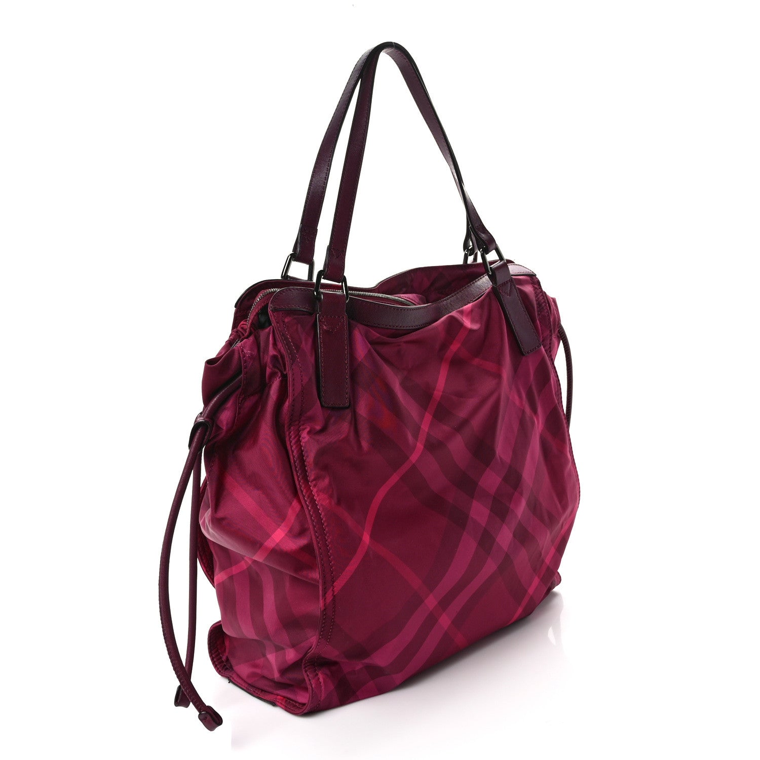 Burberry Nylon Check Small Buckleigh Packable Tote Bright Burgundy 3 of 12