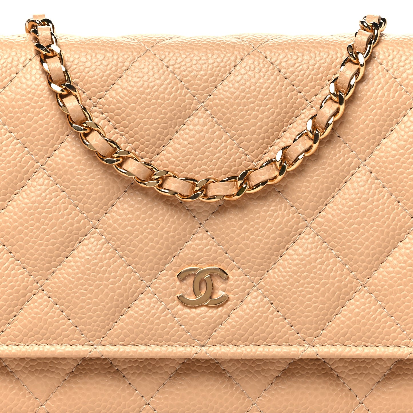 Caviar Quilted Wallet on Chain WOC Beige