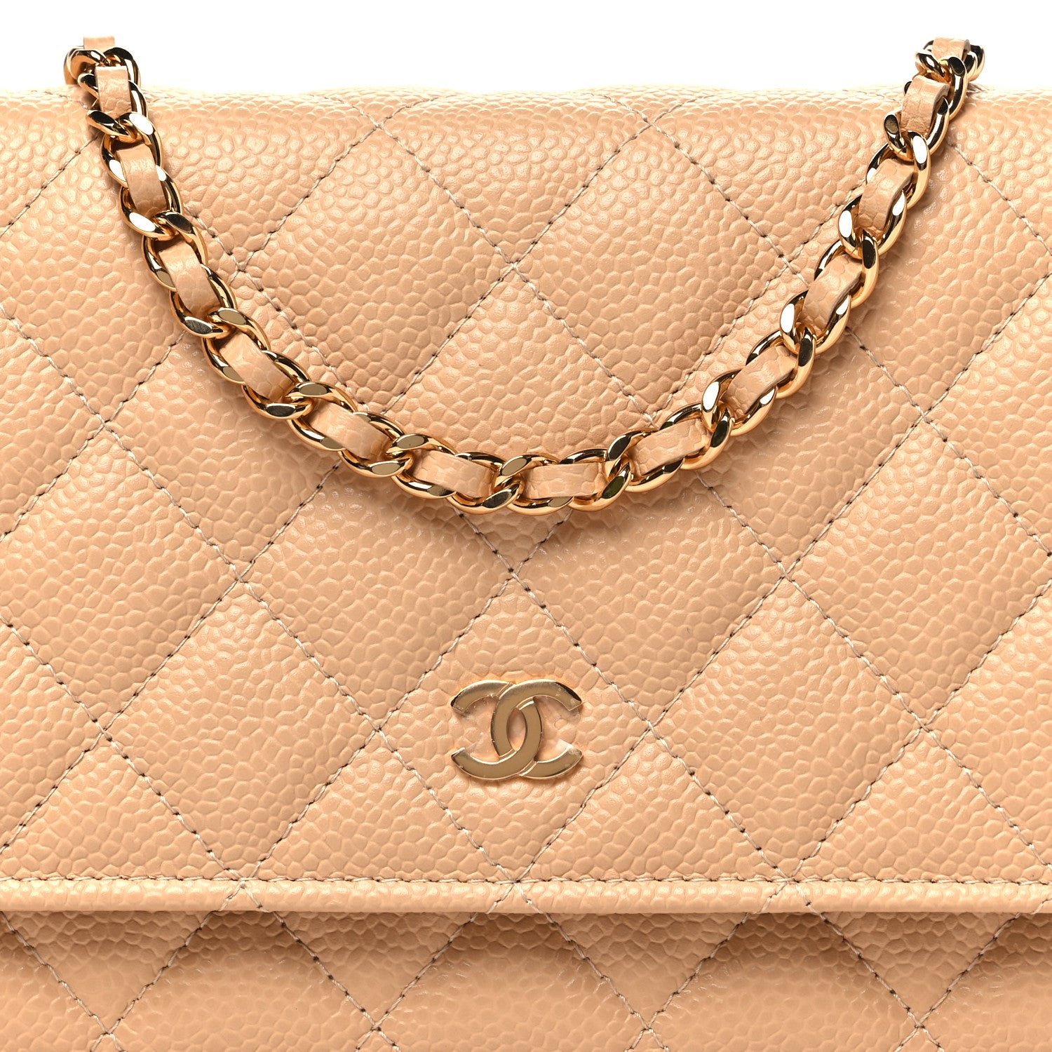 Chanel Caviar Quilted Wallet on Chain WOC Beige 9 of 12