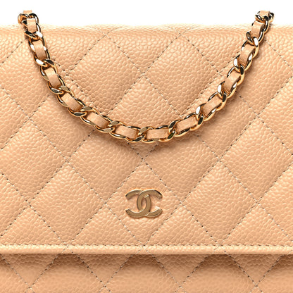 Chanel Caviar Quilted Wallet on Chain WOC Beige 9 of 12