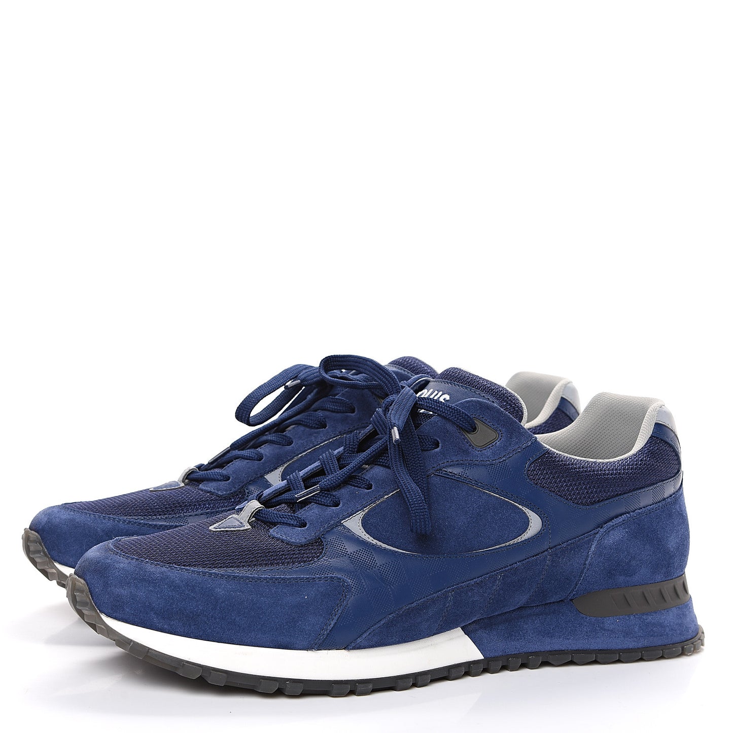 Calfskin Suede Damier Run Away Sneakers 10 Blue
