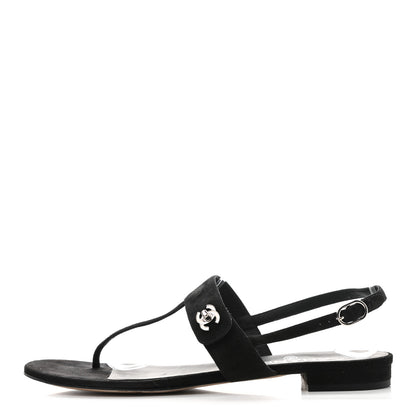Chanel Suede CC Thong Sandals 39.5 Black 1 of 10