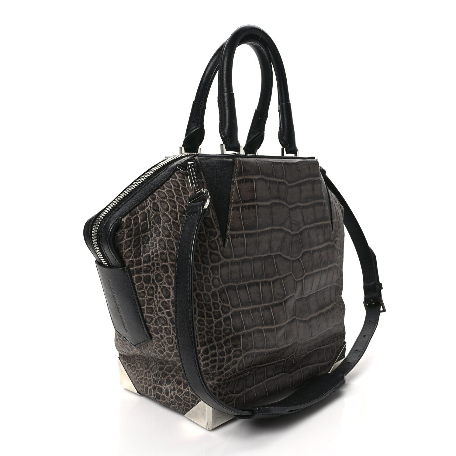 Alexander Wang Crocodile Embossed Calfskin Small Emile Taupe Silver Hardware 2 of 7