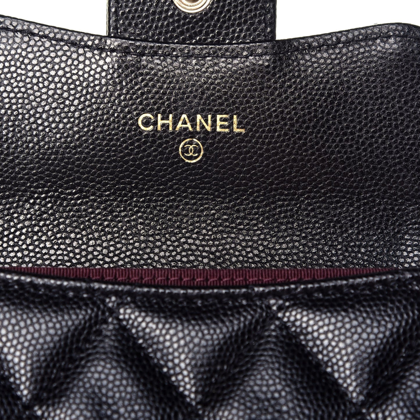 Caviar Quilted Flap Card Holder Chain Wristlet Black