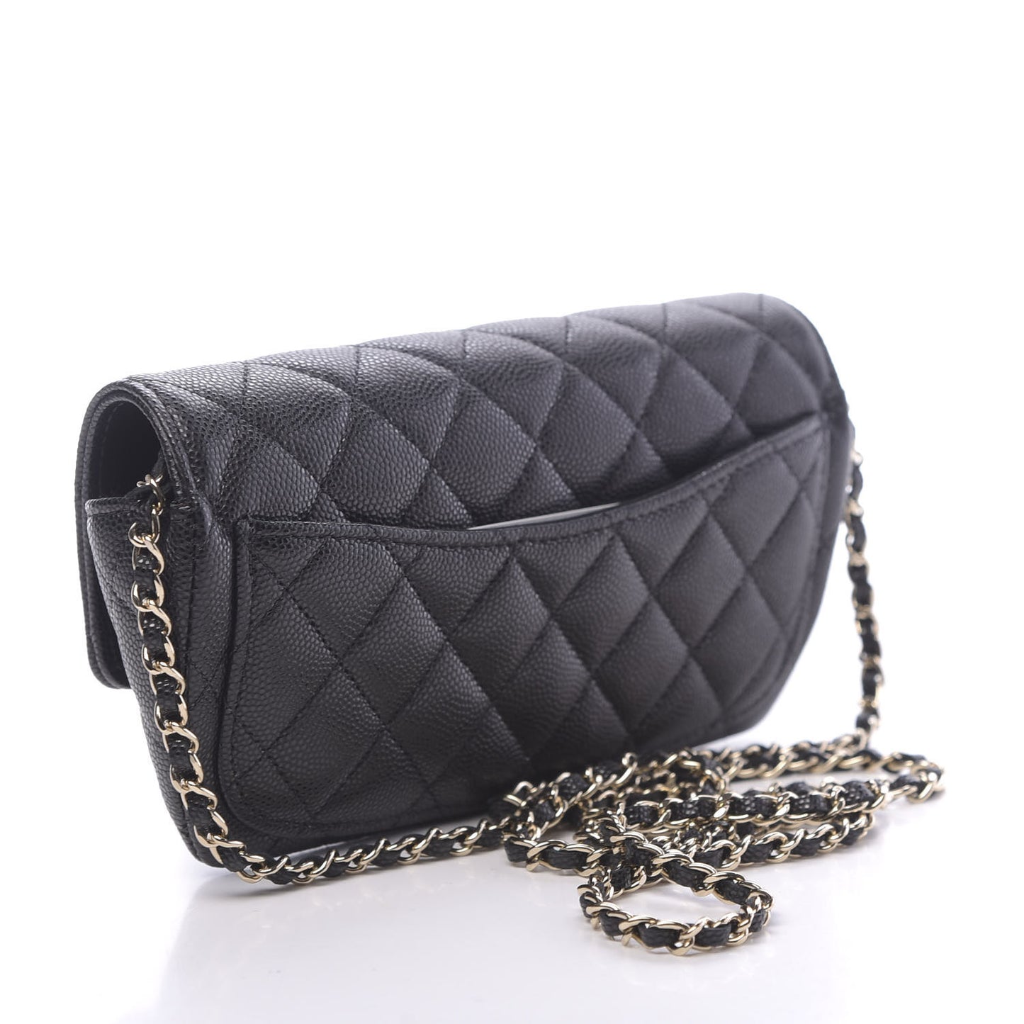 Caviar Quilted Glasses Case With Chain Black
