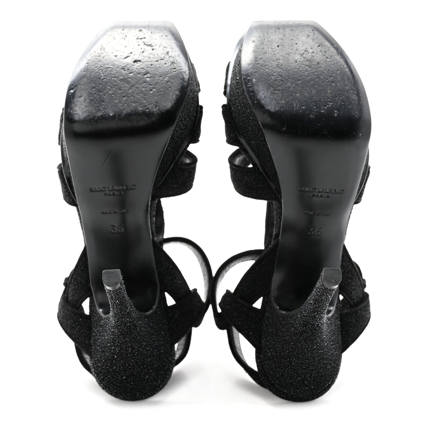 Glitter Effect Calfskin Tribute 75 Platform Sandals 36 Black