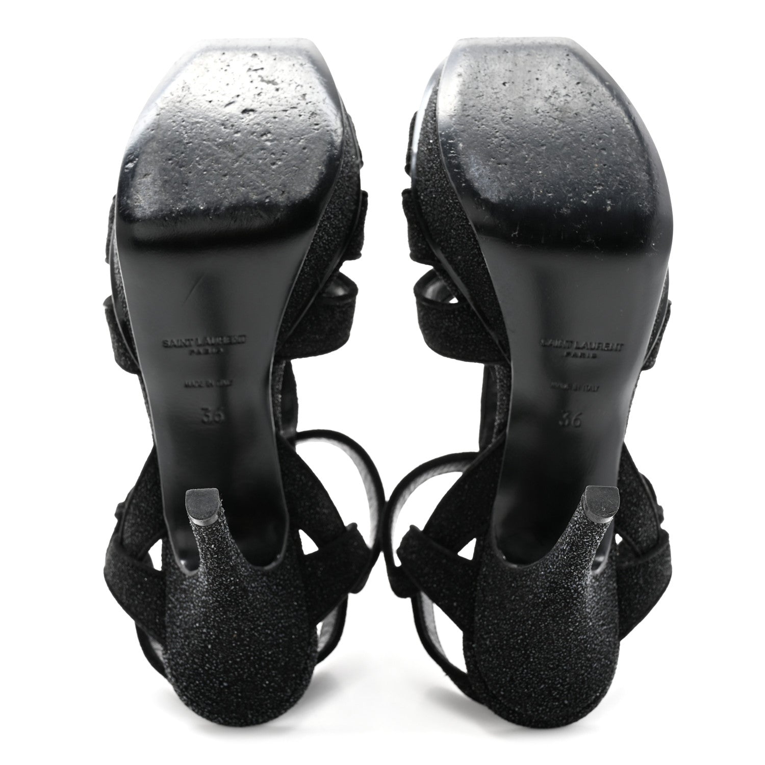 Saint Laurent Glitter Effect Calfskin Tribute 75 Platform Sandals 36 Black 5 of 10