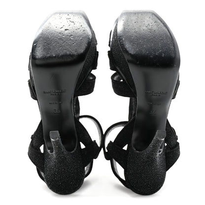 Saint Laurent Glitter Effect Calfskin Tribute 75 Platform Sandals 36 Black 5 of 10