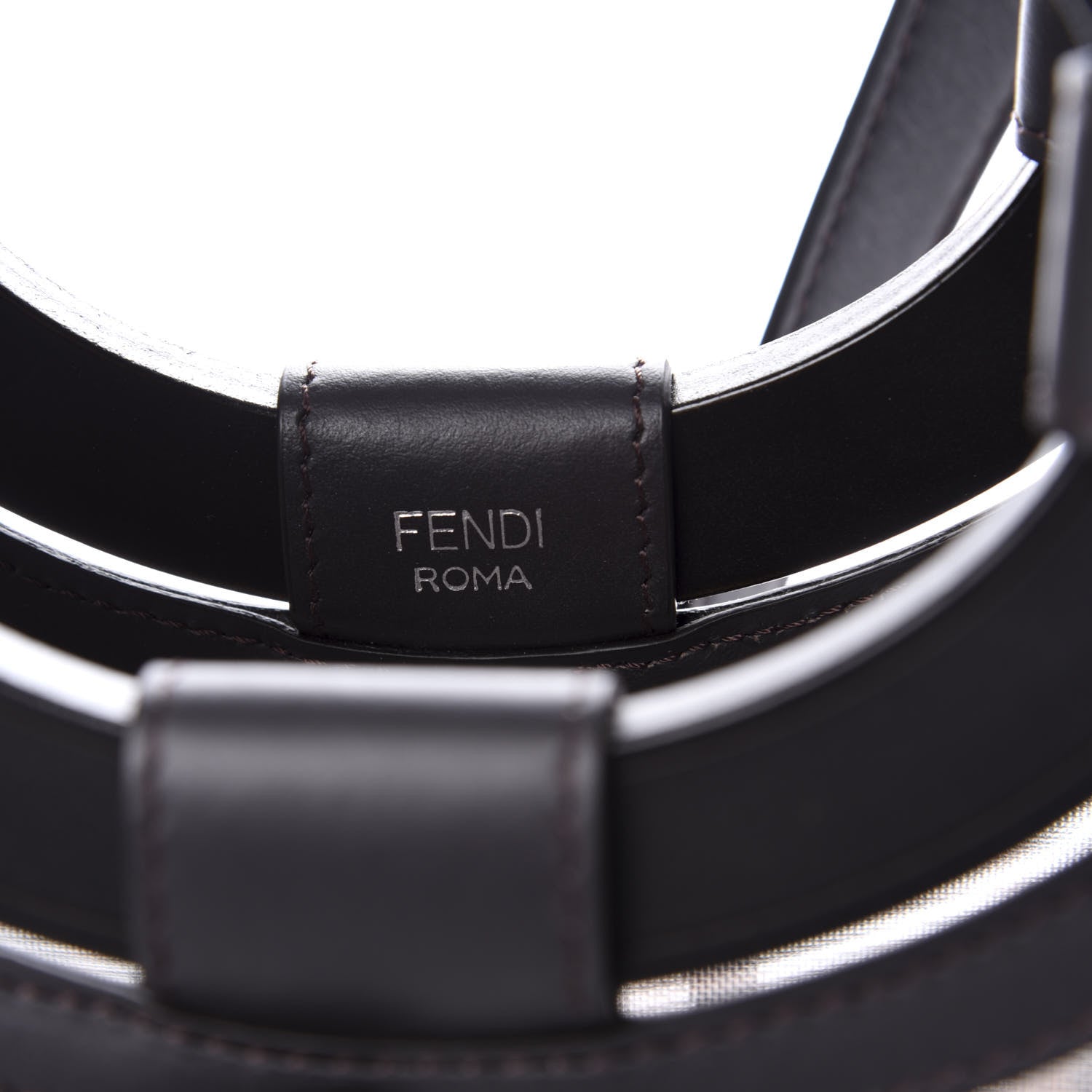 Fendi Mesh Vitello Century Cuoio FF 1974 Small Runaway Shopper Tote Marrone Black Ebano 6 of 9