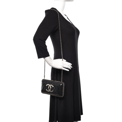 Chanel Lambskin Quilted Pearl Crystal Chain Around Clutch Black 2 of 10