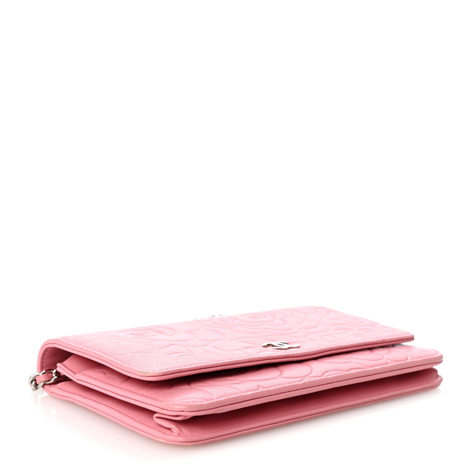 Chanel Lambskin Camellia Embossed Wallet on Chain WOC Pink 4 of 13