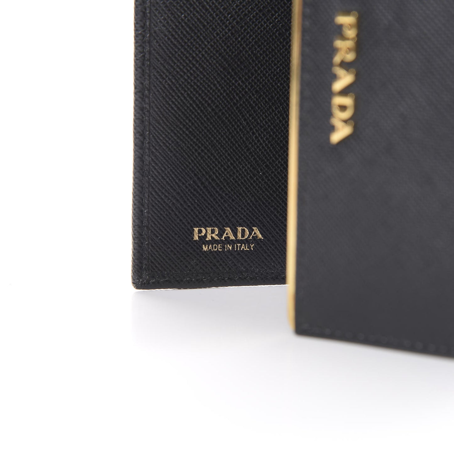 Saffiano Compact Metal Bar Flap Wallet Black