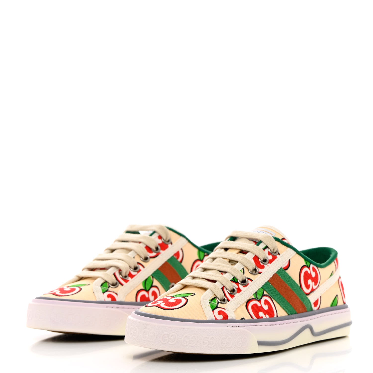 Gucci Canvas Web GG Apple Womens 1977 Tennis Sneakers 35.5 Ivory Red Mystic White New Shamarock 3 of 9