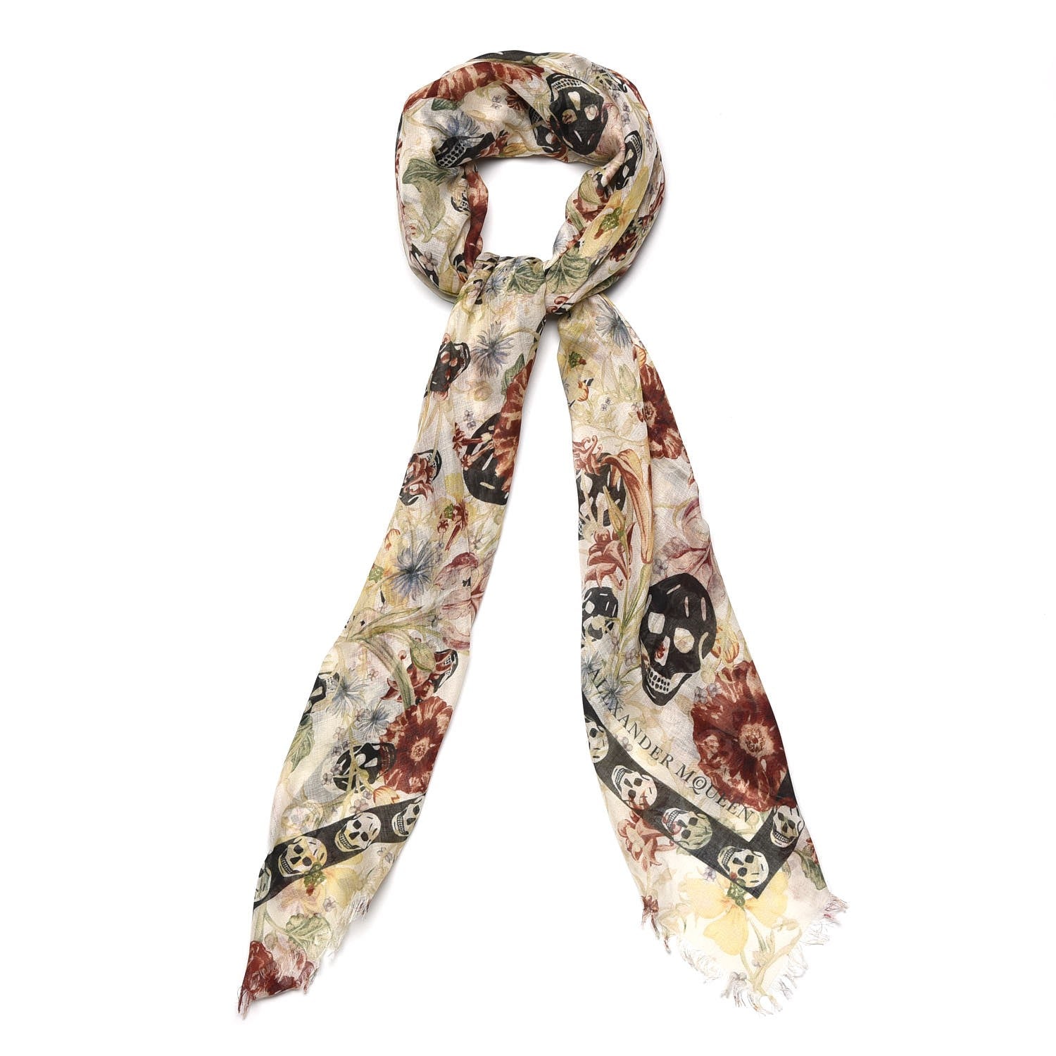 Alexander McQueen Silk Modal Medieval Flower Skull Scarf Ivory 1 of 5