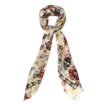 Alexander McQueen Silk Modal Medieval Flower Skull Scarf Ivory 1 of 5