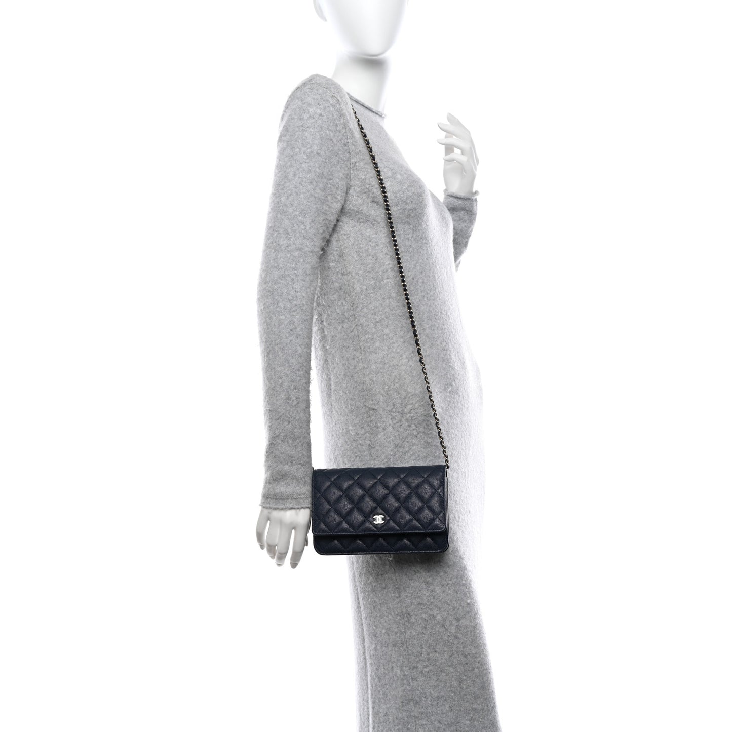 Caviar Quilted Wallet on Chain WOC Navy Blue