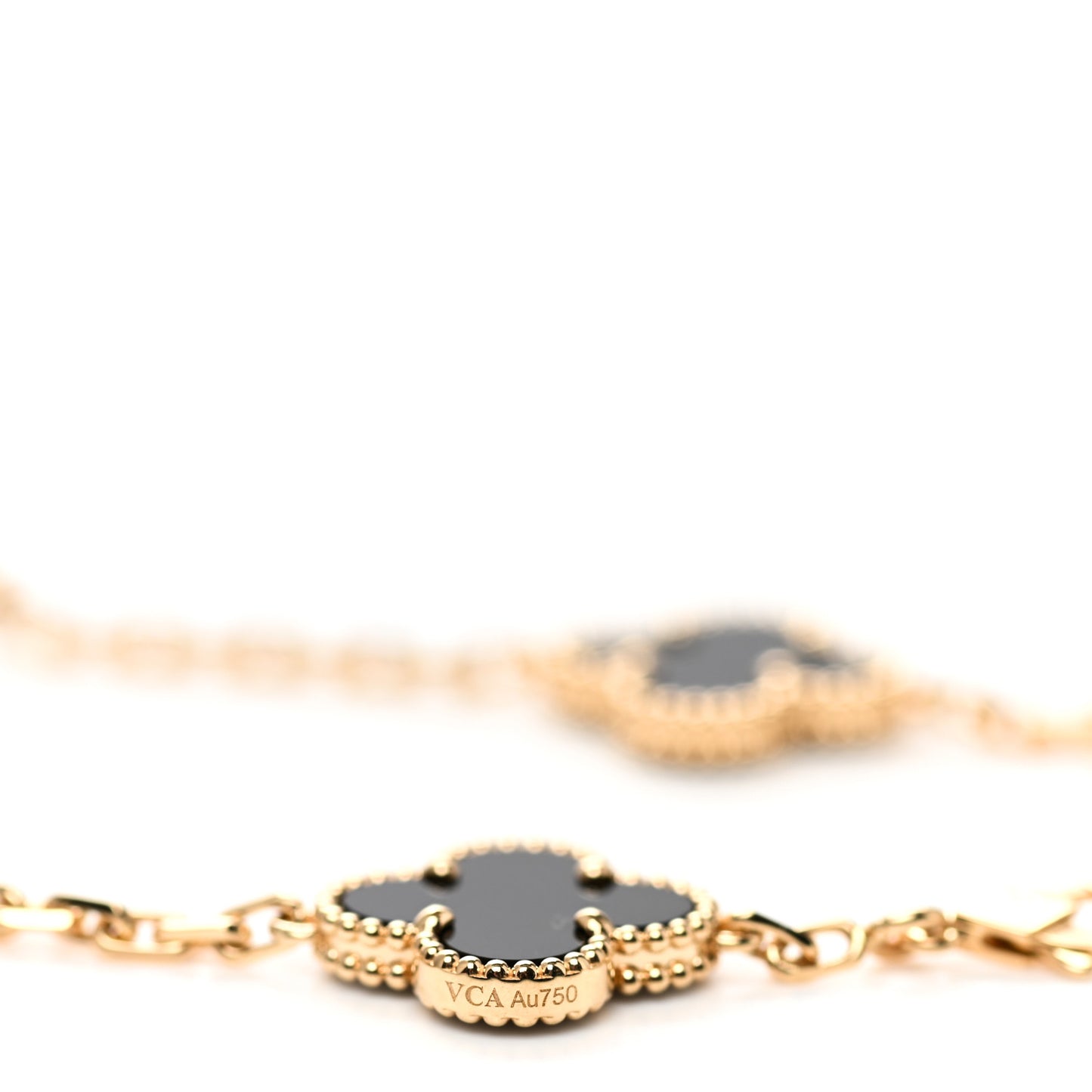18K Yellow Gold Black Onyx 10 Motifs Vintage Alhambra Necklace