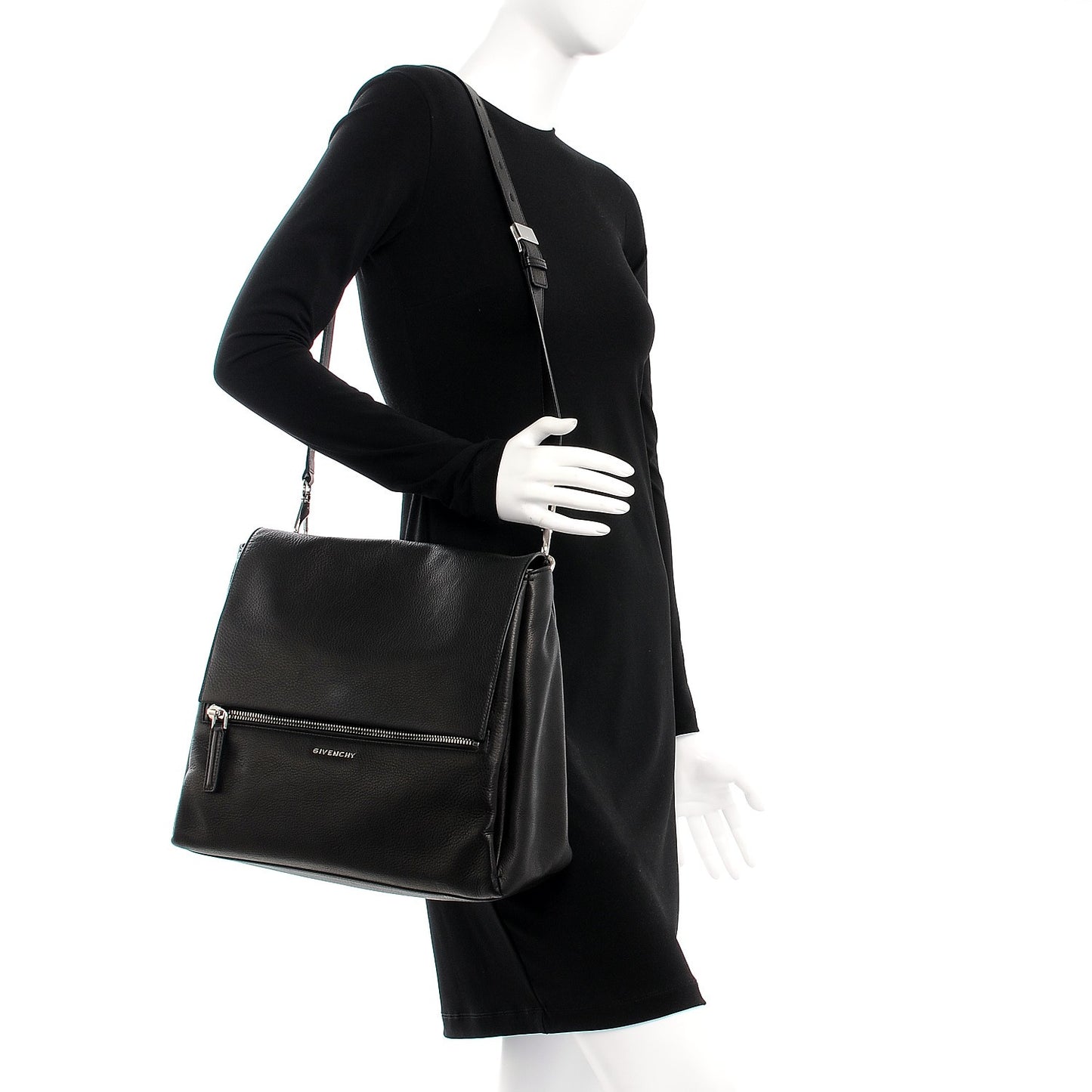 Waxy Grained Calfskin Medium Pandora Pure Flap Bag Black