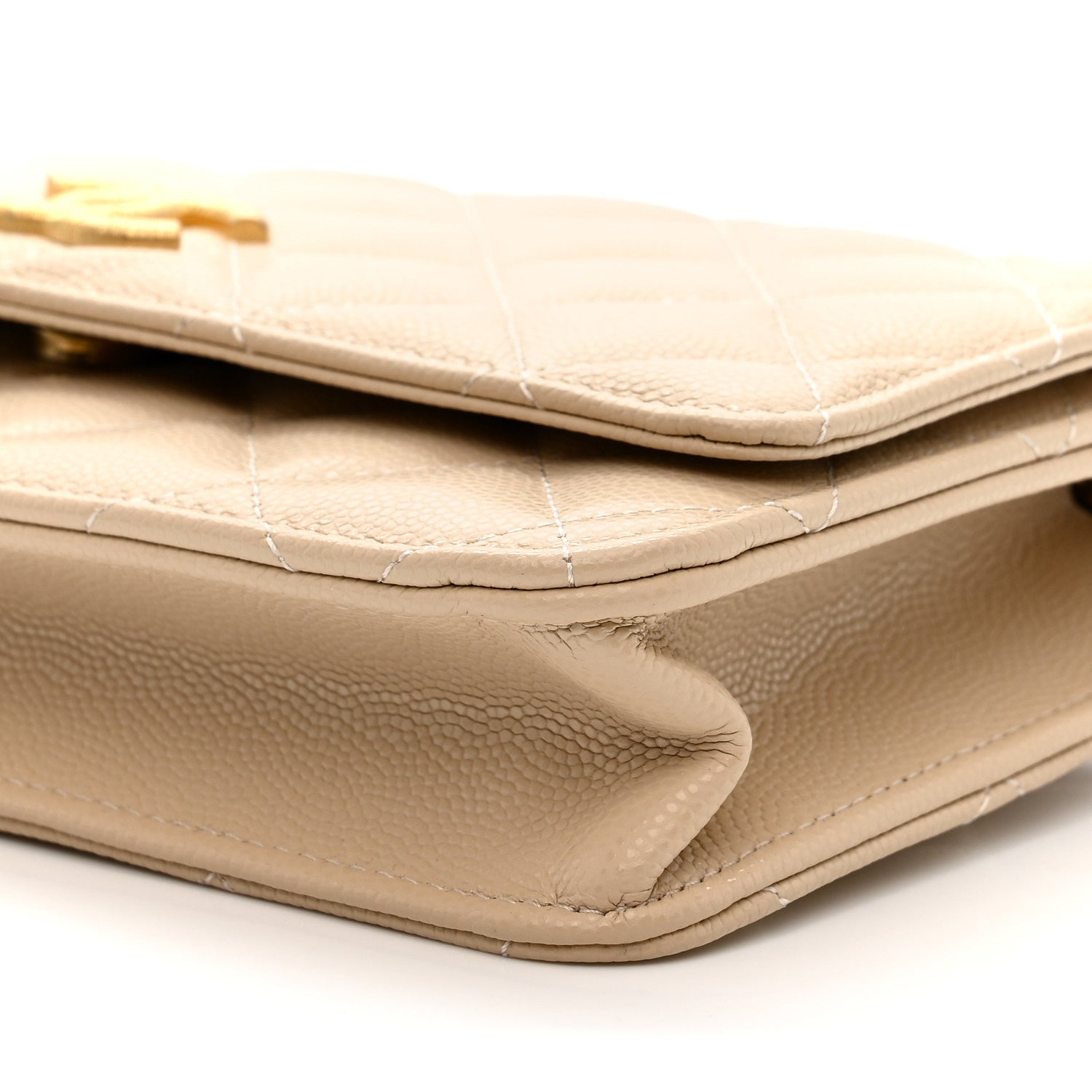 Chanel Caviar Quilted Textured CC Wallet On Chain WOC Beige 10 of 10