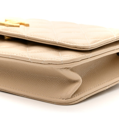 Chanel Caviar Quilted Textured CC Wallet On Chain WOC Beige 10 of 10