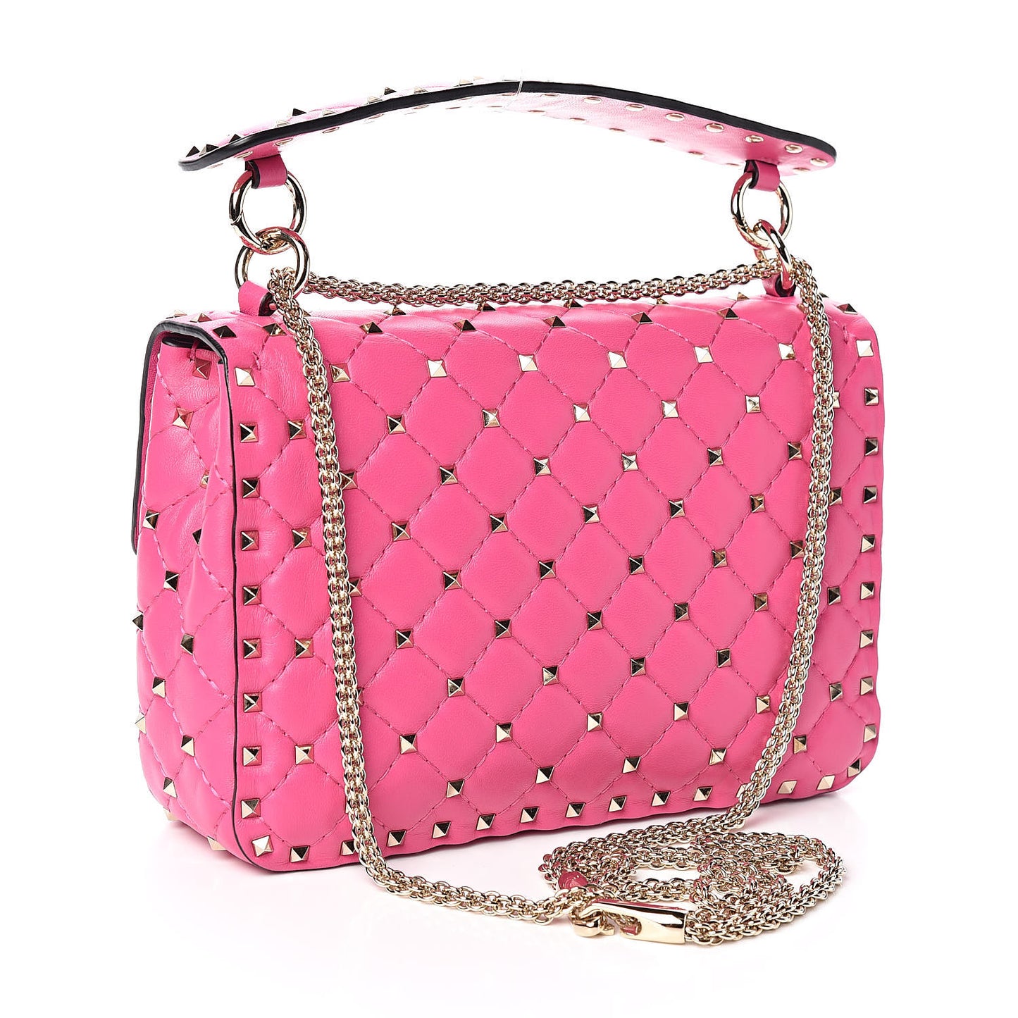 Nappa Medium Rockstud Spike Shoulder Bag Pink Orchid