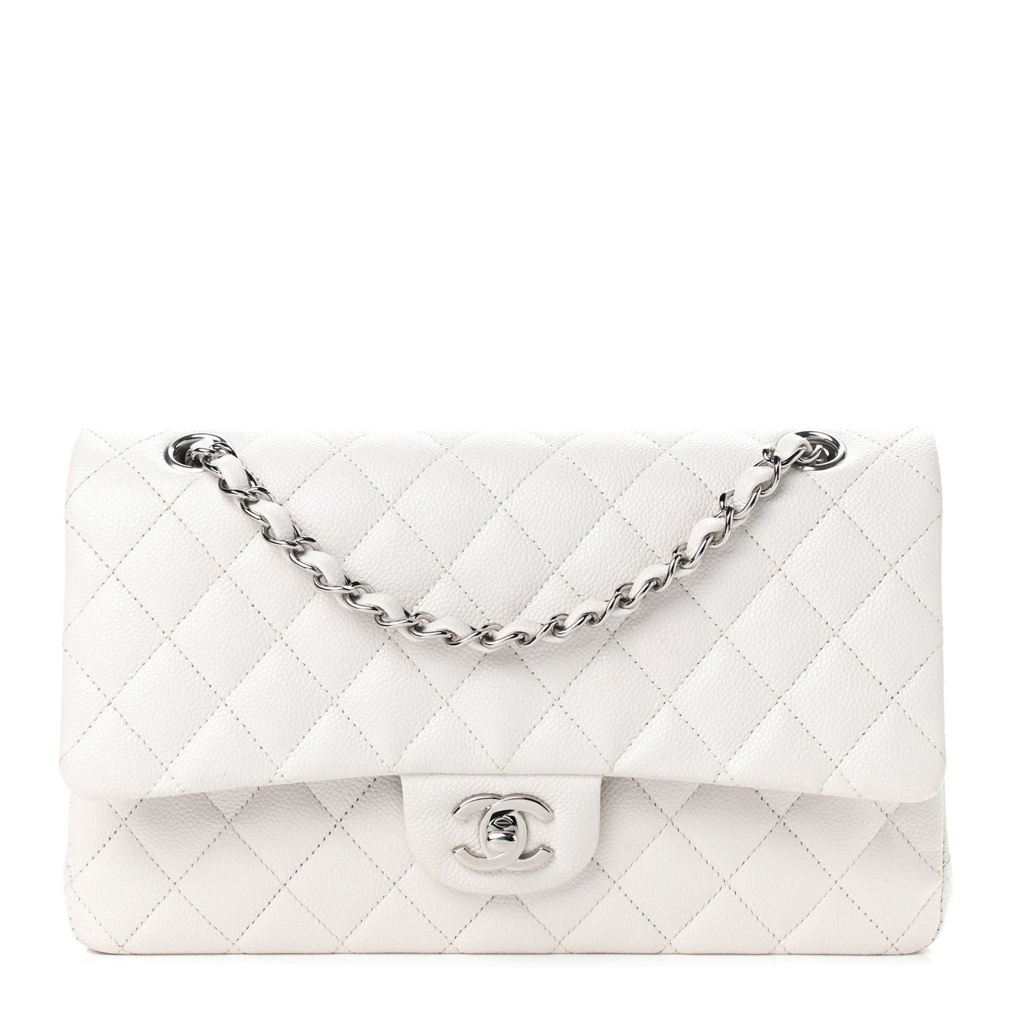 Caviar Quilted Medium Double Flap White