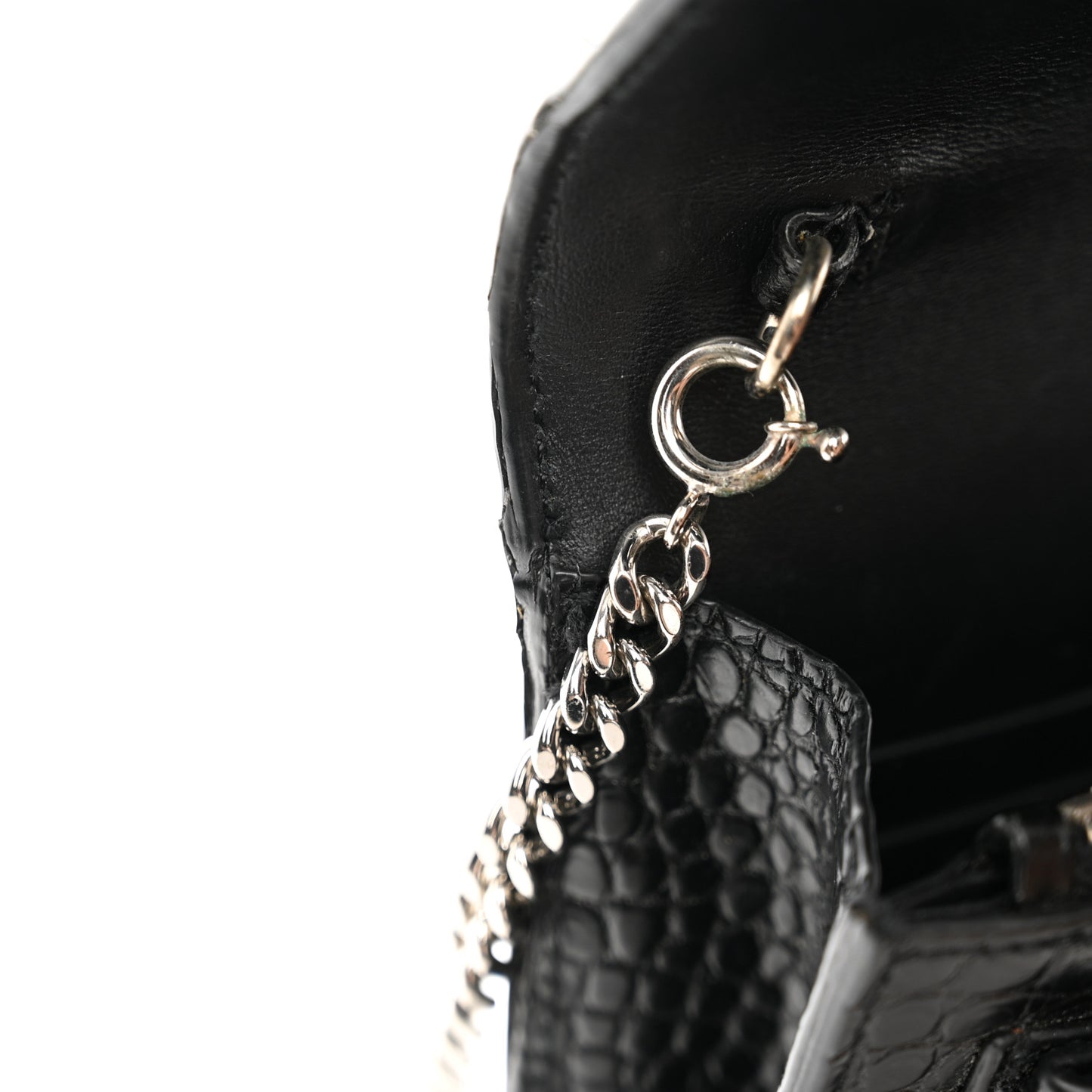 Calfskin Crocodile Embossed Monogram Sunset Top Handle Chain Wallet Black