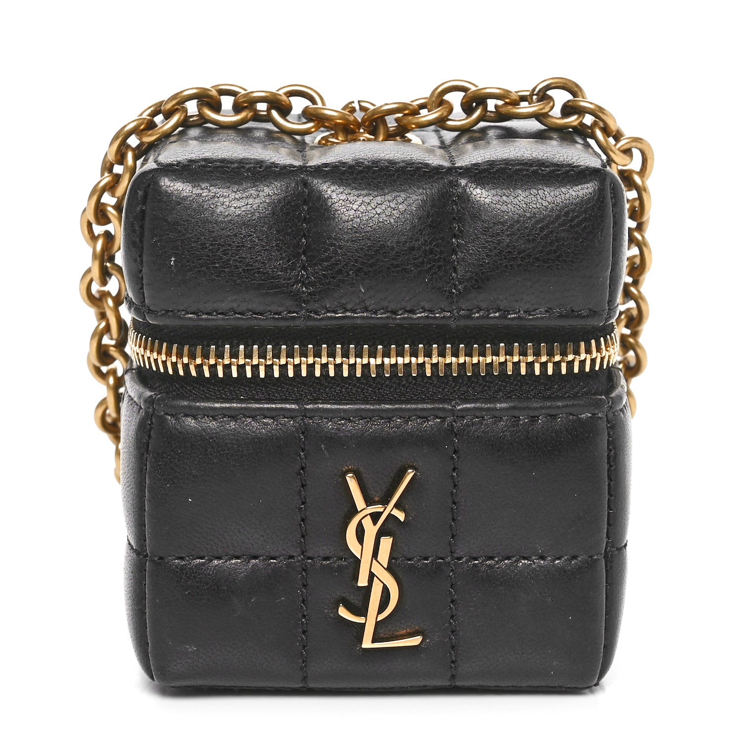 Saint Laurent Lambskin Cassandre Matelasse Carre Mini Cube On Chain Black 1 of 11