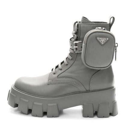 Prada Spazzolato Rois Re-Nylon Metal Triangle Logo Monolith Pouch Pocket 55mm Boots 36.5 Marmo 1 of 10