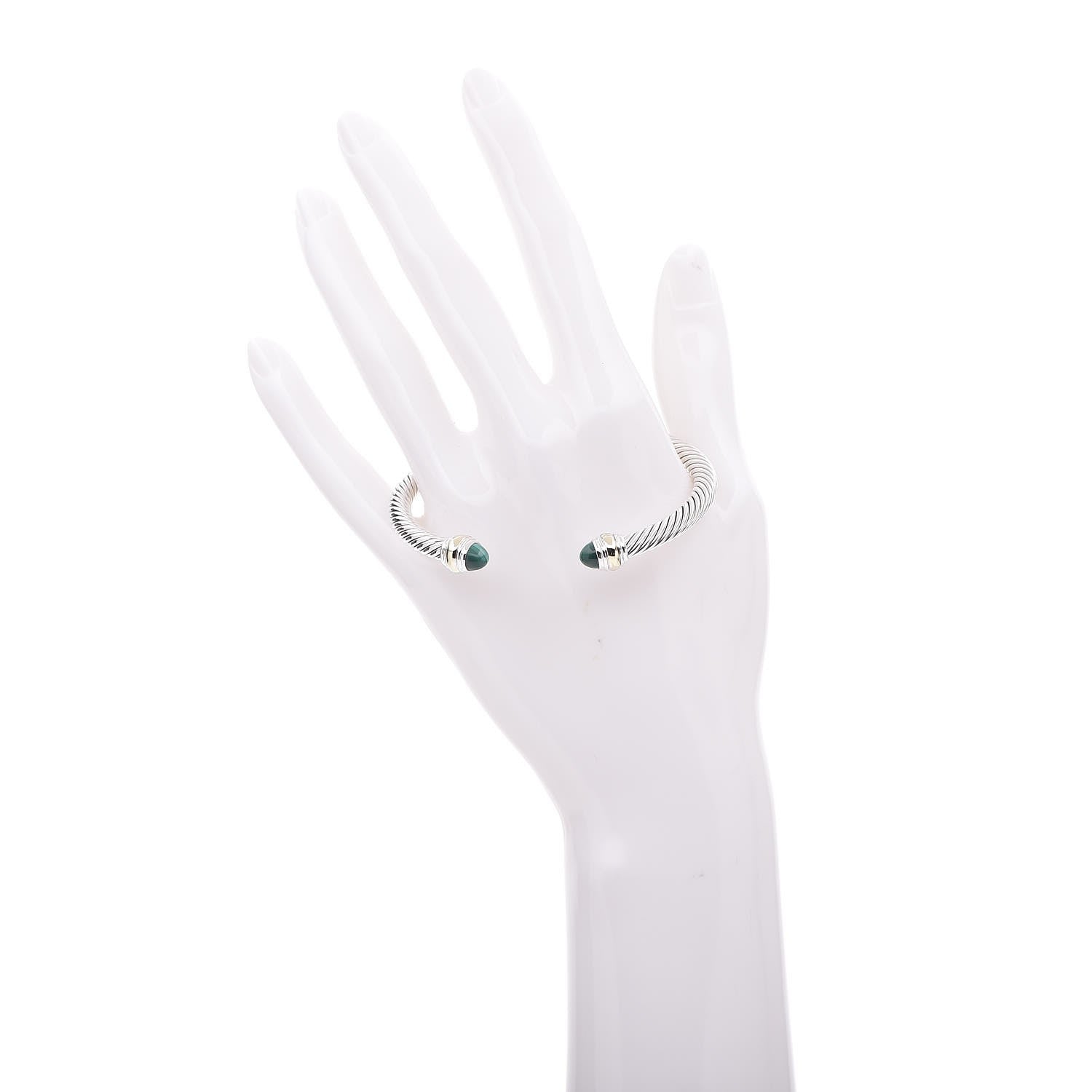 David Yurman Sterling Silver 14K Yellow Gold Malachite 5mm Cable Classic Bracelet 7 of 10