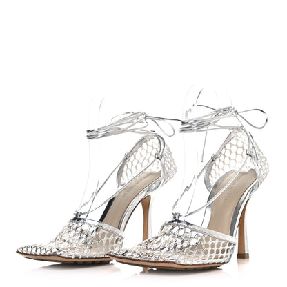 Bottega Veneta Mesh Metallic Nappa Stretch Ankle Tie Sandals 38 Silver 3 of 8