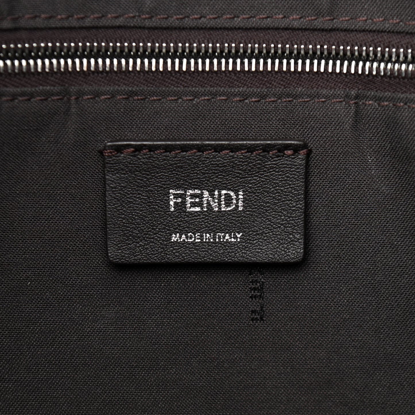 Glazed Fabric Vitello Century FF 1974 Stamp Patch Shopping Tote Mogano Panna Black