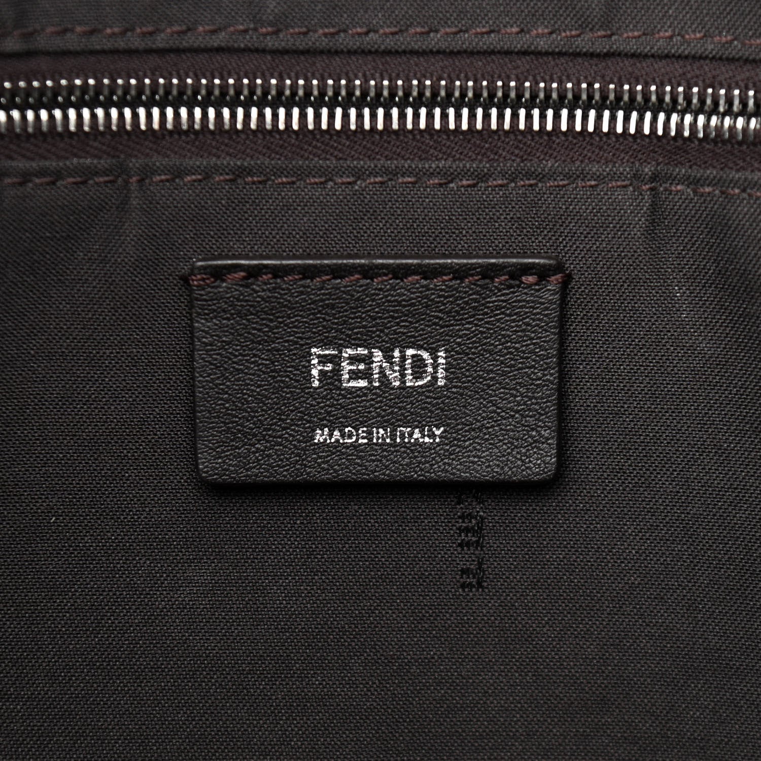 Fendi Glazed Fabric Vitello Century FF 1974 Stamp Patch Shopping Tote Mogano Panna Black 6 of 13