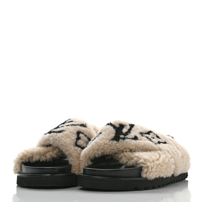 Louis Vuitton Shearling Calfskin Paseo Flat Comfort Sandal 38.5 Beige 3 of 13