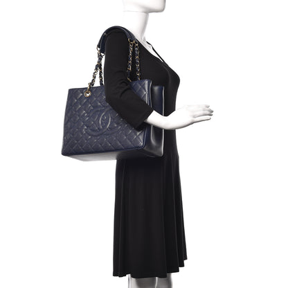 Chanel Caviar Quilted Grand Shopping Tote GST Dark Navy Blue 2 of 10