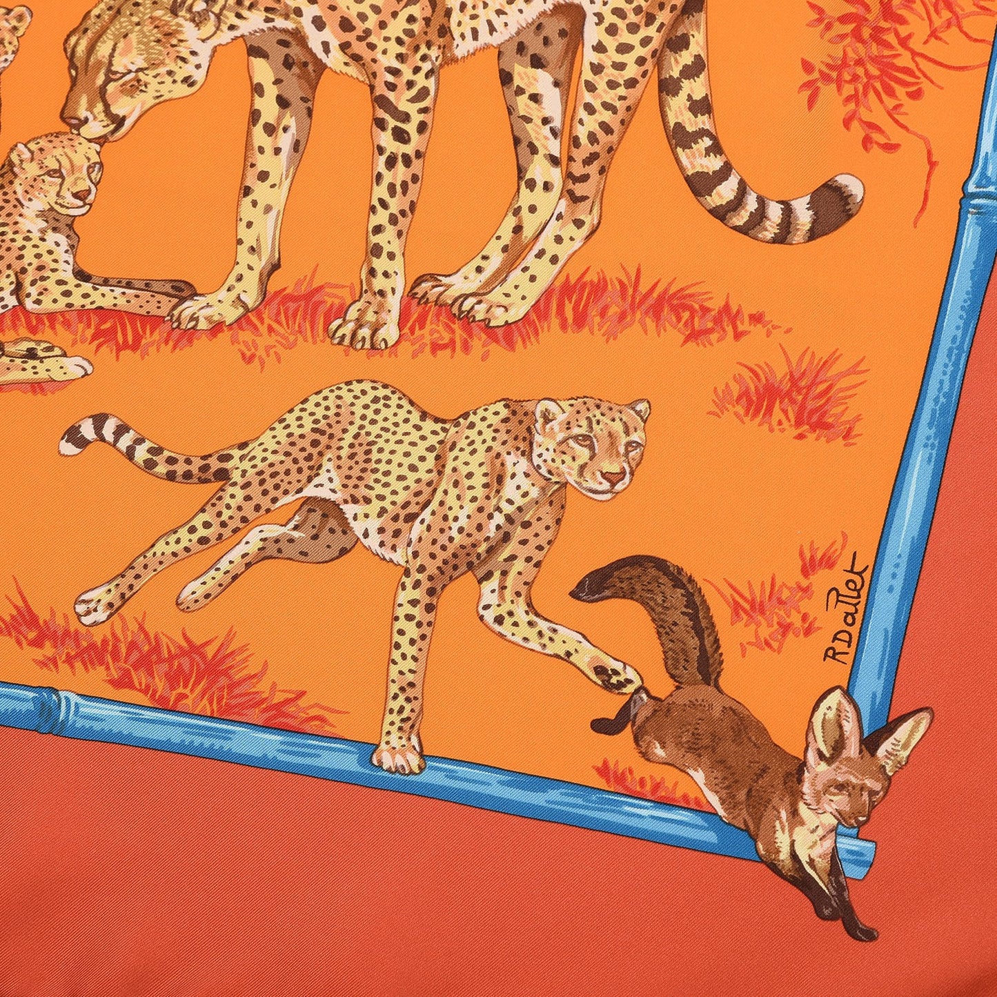 Silk Tendresse Feline Scarf 90 Brique Orange Bleu